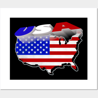 USA 3D Map Flag Posters and Art